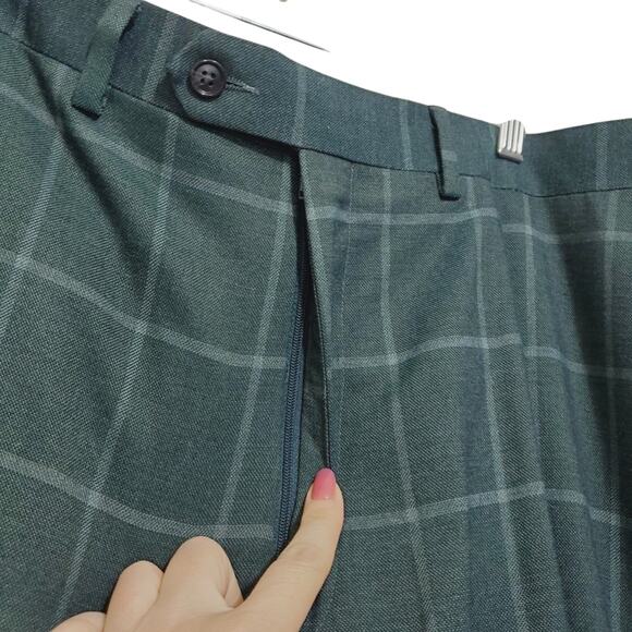 Sean John | 42x32 Green Plaid Preppy Trouser Slacks Pants - Picture 5 of 8